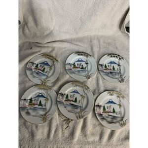 6 Kutani‎ Hand Painted Japan Vintage Bread Plates Unique Made Personalized -
